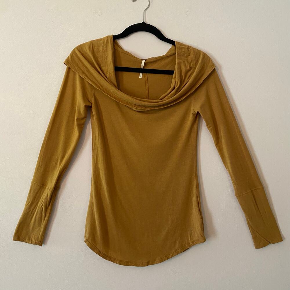 Free People Brown Boatneck Cowlneck Long Sleeve Shirt Loungewear Women's Small